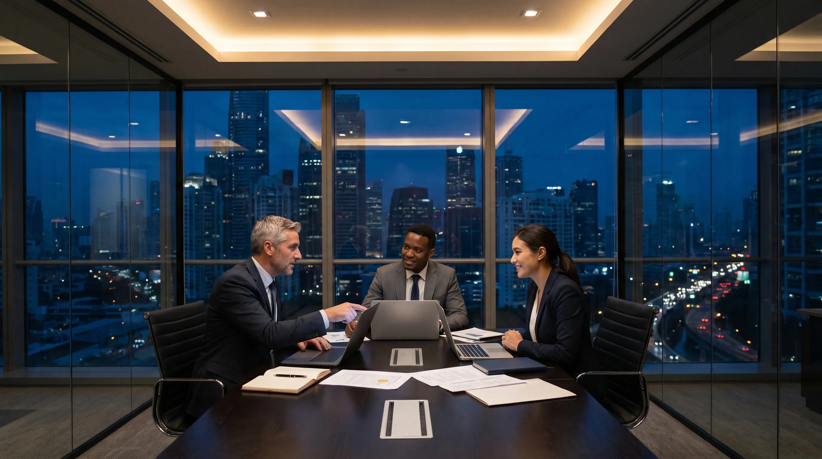 Business professionals reviewing compliance documentation. AdVran IT compliance services for California regulated industries